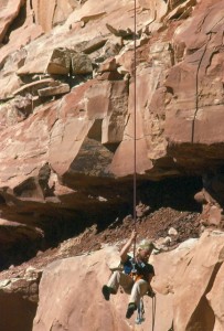 Glenn Rink rapping off of Angel's Gate on the first ascent 