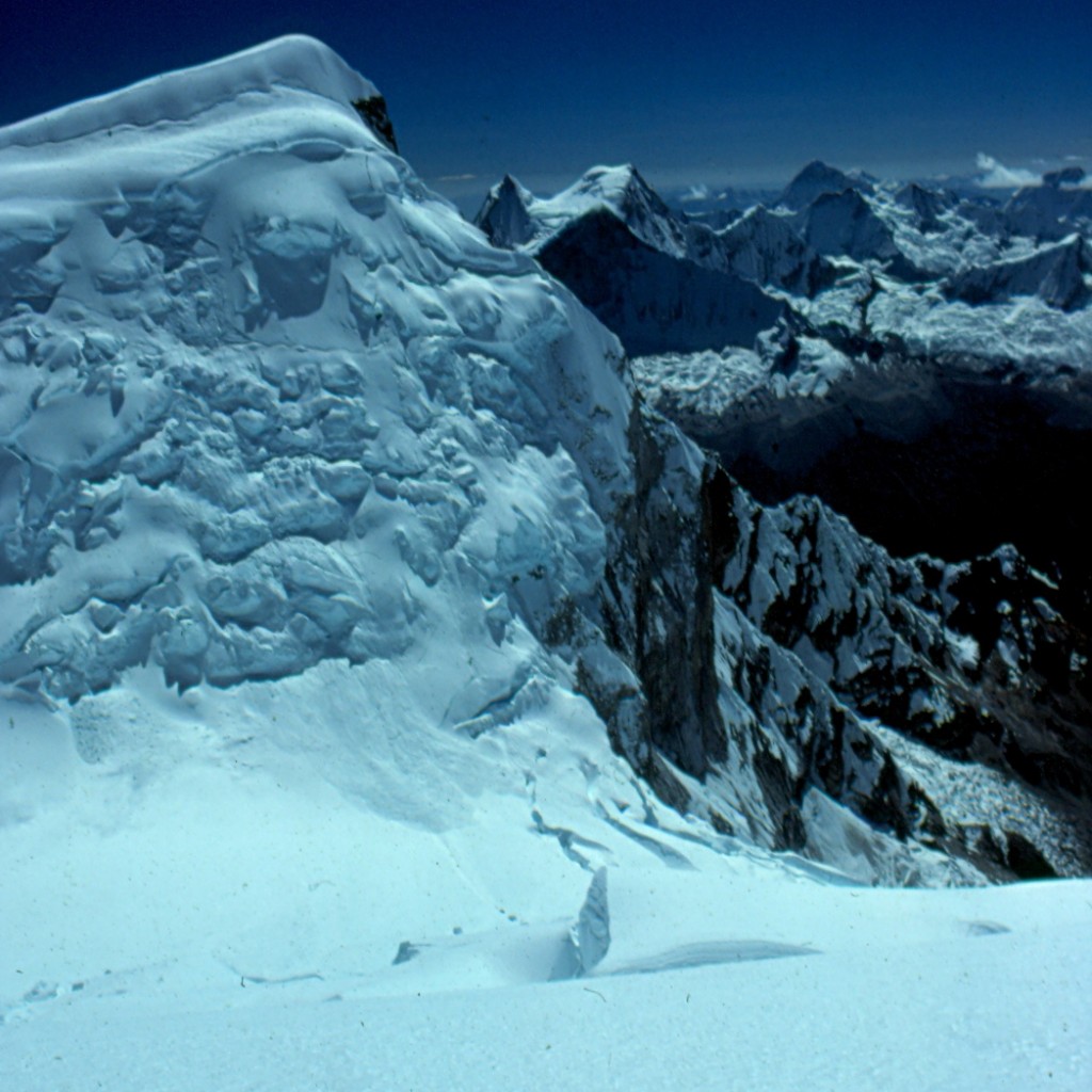 View of the Huandoys from high on Huascaran